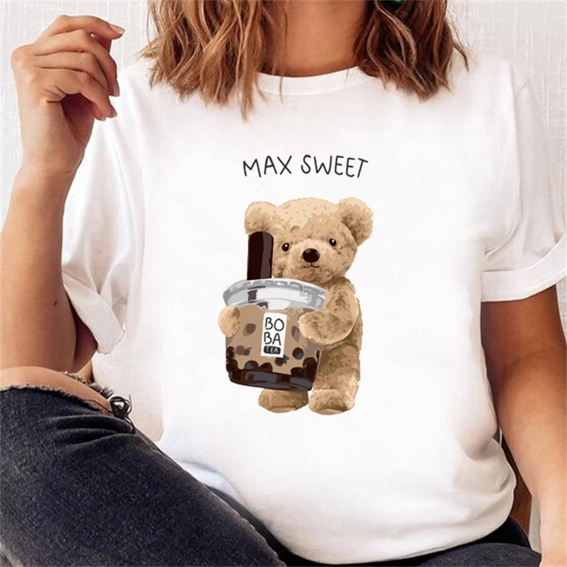 

2023 Cool Bear Cartoon Pattern T-shirt Women creativity Summer Vigorous lovely Harajuku Female Fashion Tops ladies Shirt