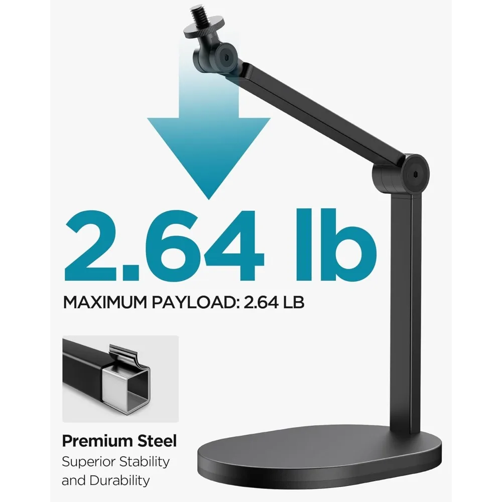 حامل ميكروفون عالي التحمل مع محولات عالمية، ذراع مرن لتركيب المكتب، أسود