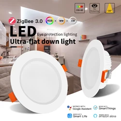 ZigBee 3.0 RGBCCT LED Downlight 6W 12W CRI 90+ Smart Ceiling Recessed LED Downlight App Voice Smart Control For Alexa Tuya