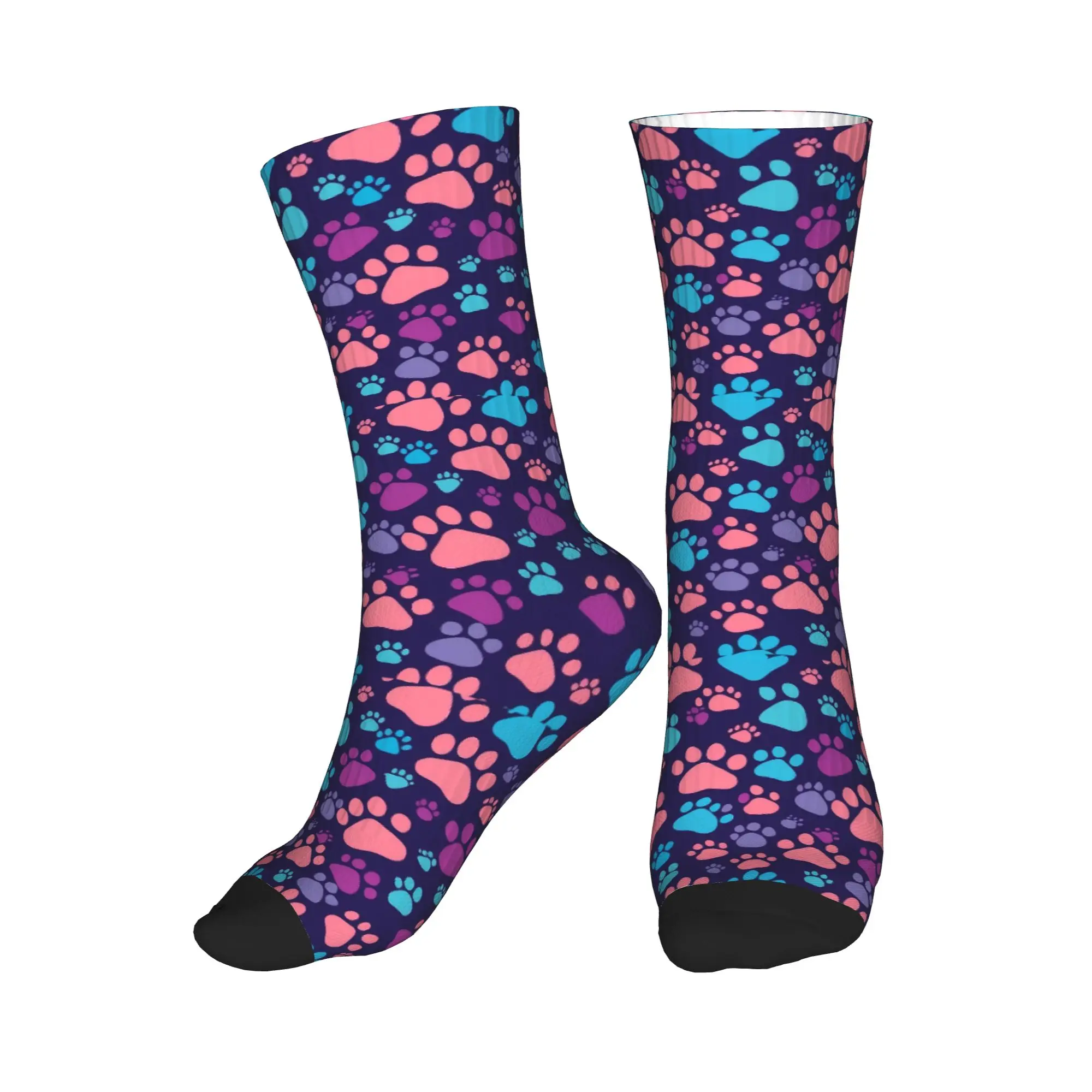 

Fun Mens Colorful Pet Dog Paws Pattern Dress Socks Unisex Warm Breathbale 3D Printed Animal Footprint Crew Socks
