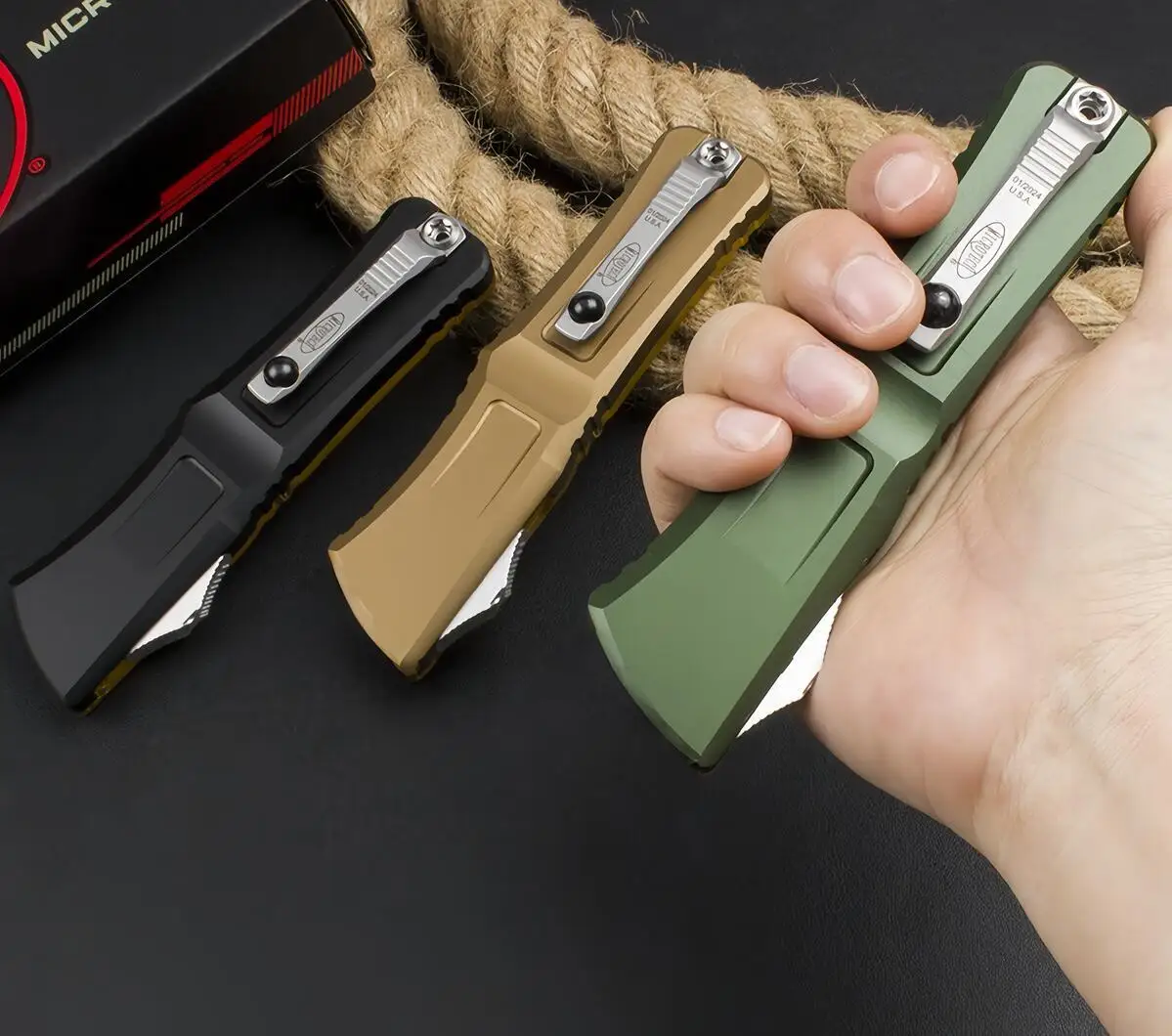 Microtech Fighting Dragon - سبائك الألومنيوم + أداة EDC بمقبض شفاف من PEI #4