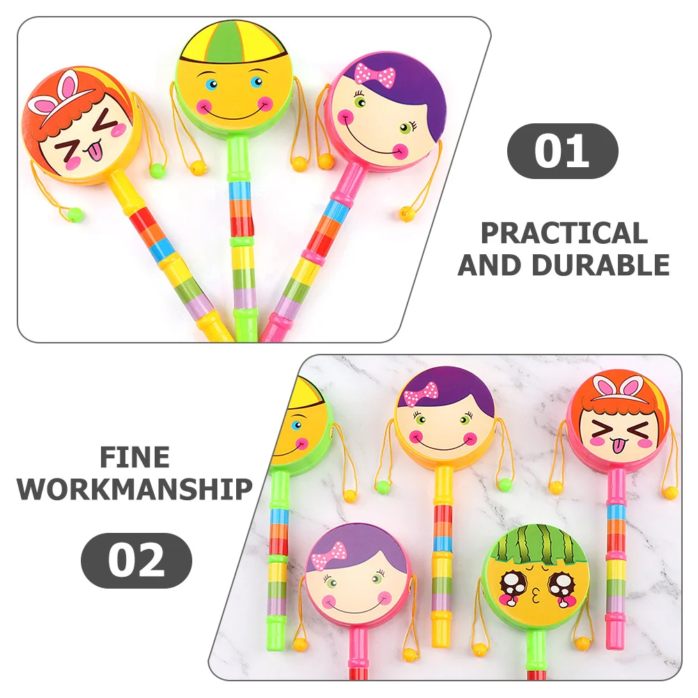 4Pcs Kids Rattle Drums Baby Hand Rattles Cartoon Style Smooth Surface Safe for Infant Early Music Development Kids Rattle Drums