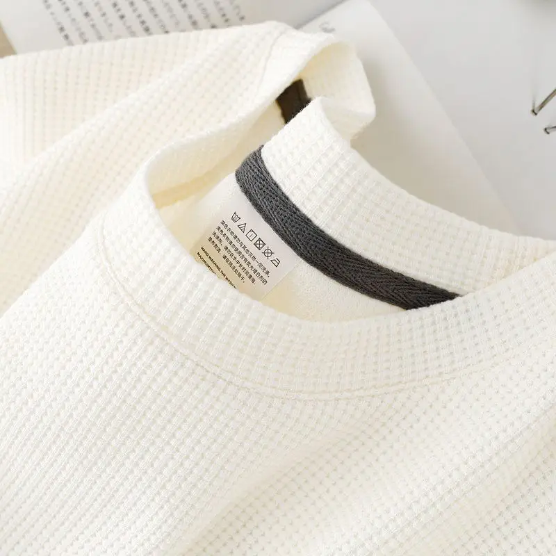 Neues Sommer-T-Shirt mit Rundhalsausschnitt und Waffelmuster für Herren, bequemes, atmungsaktives Kurzarm-Top für Freizeitkleidung – Detail 8