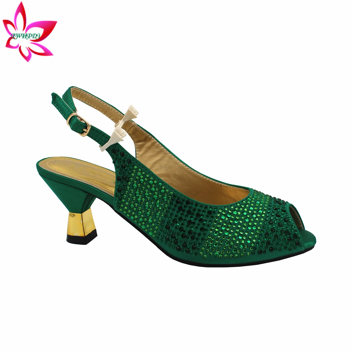 Mature Style New Design Italian Women Shoes and bag Set in Green Color Decorate with Rhinestone Pumps for Wedding Party