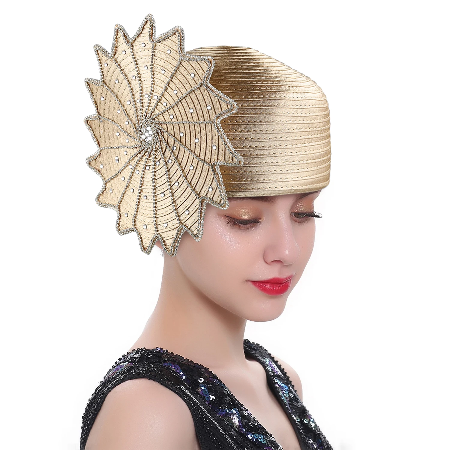 Unique Deluxe Satin Cloth Church Hat Elegant Wedding Photography Top Hat Female Banquet Fascinator Formal Hat Turban Cap Female