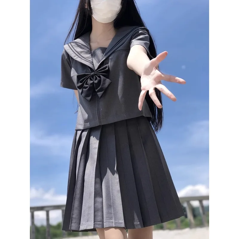 New Basic Jk Tow-Lines Grey Sailor suits Japanese School uniforms Graduation clothes Pleated Skirt Fuku Anime Cos Costumes Women