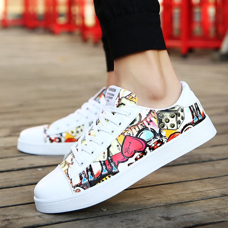 Mode Graffiti Turnschuhe Männer Hip Hop Skateboard Schuhe bequeme Walking Plattform Turnschuhe Mann Paar Schuhe plus Größe 46