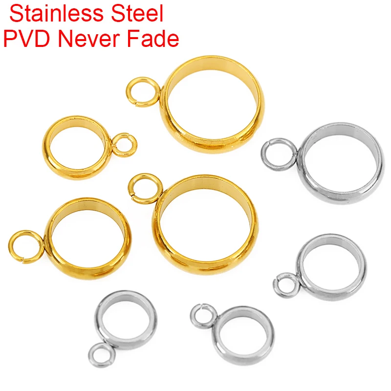 20pcs PVD Hole 5 6 8 10 mm Stainless Steel Pendant Connectors Pinch Clips Bail Beads For Cord Bracelet Necklace Jewelry Making