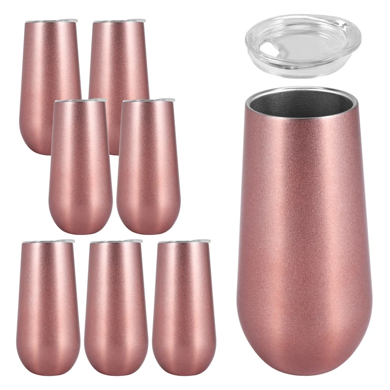 Big Deal 8 Packs Stemless Champagne Flutes Wine Tumbler, 6 OZ Double-Insulated Wine Tumbler With Lids Unbreakable Cocktail Cups