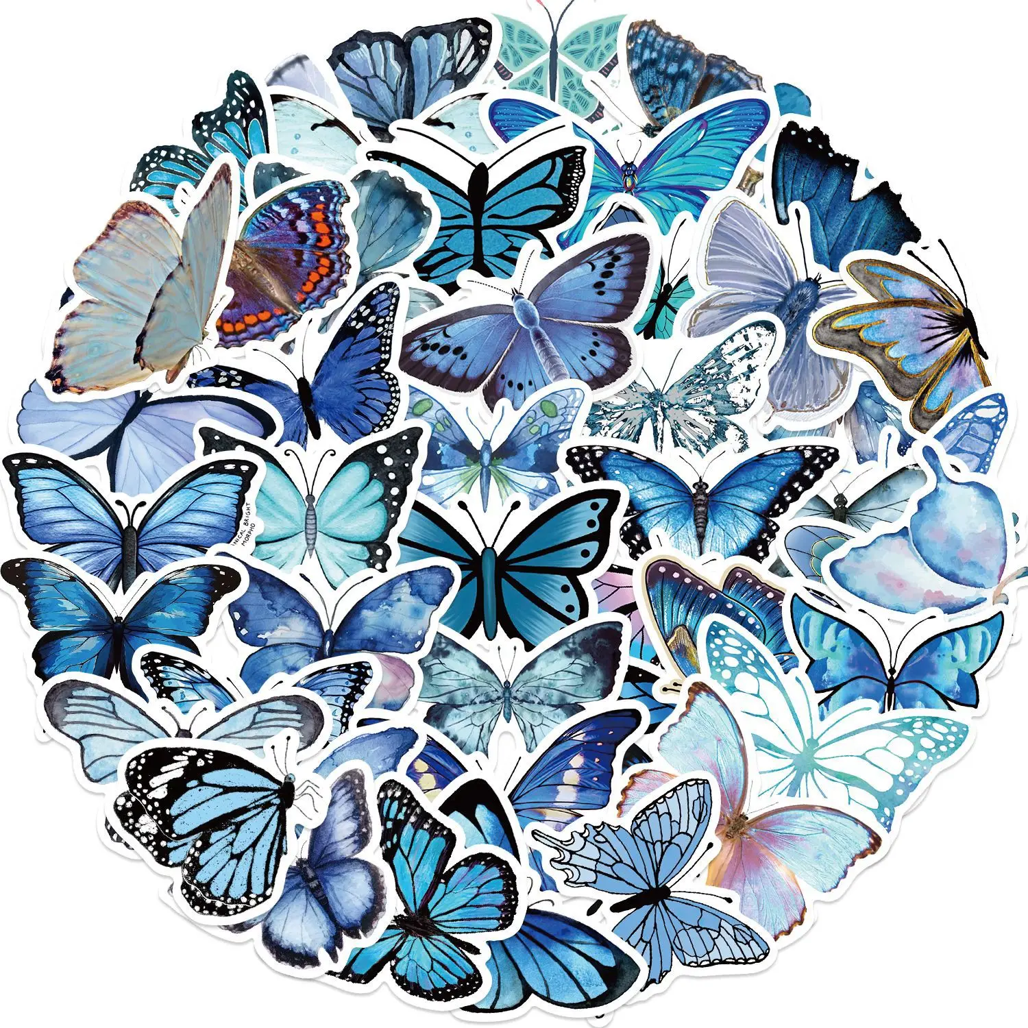 50pcs Blue Butterfly Cartoon Graffiti Stickers Phone Guitar Laptop Notebook Suitcase Water Bottles Waterproof Sticker Gift