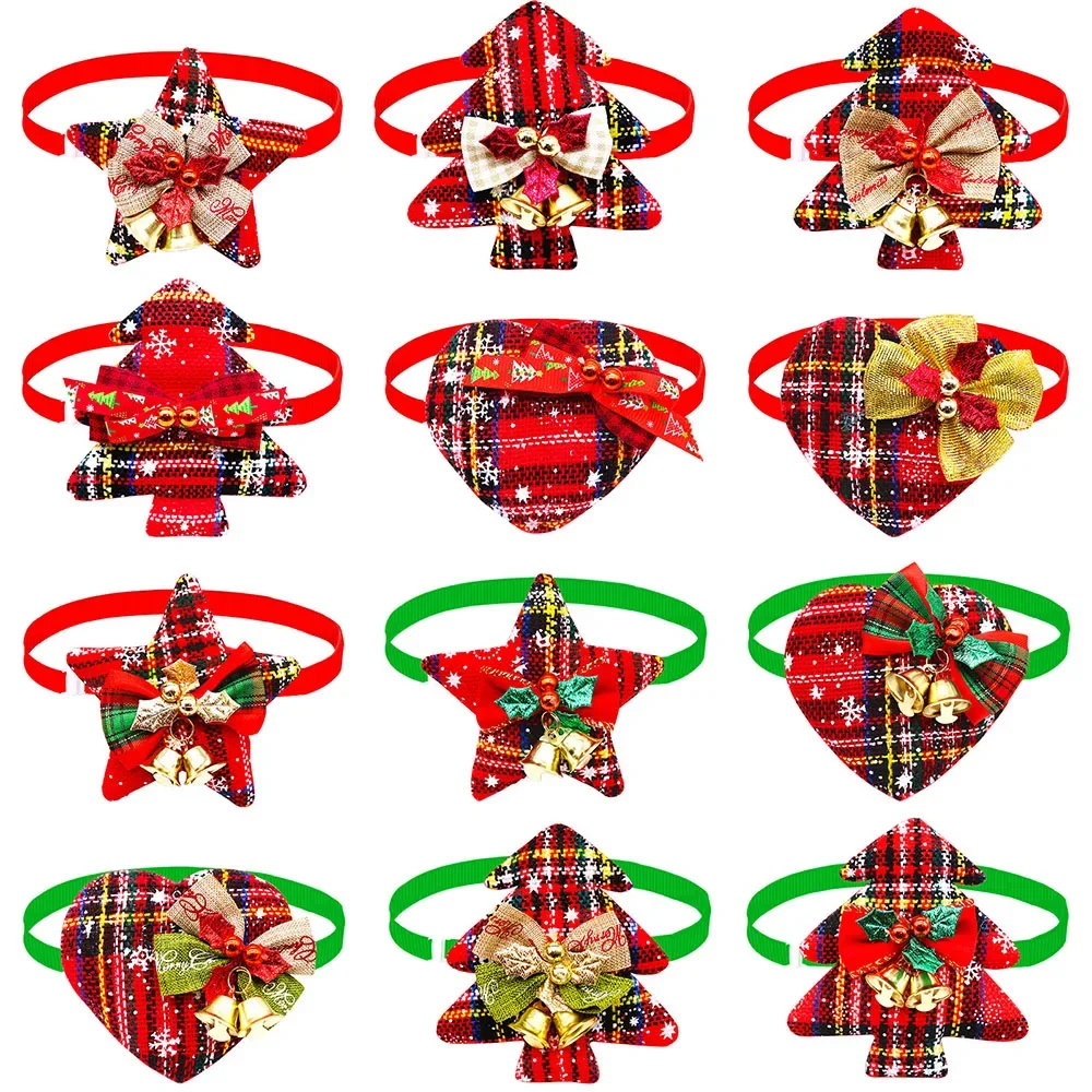 

50PCS Christmas Supplies Dog Bow Tie With Bell Dog Christmas Bowties Neckties For Dogs Grooming Pet Christmsa Accessories
