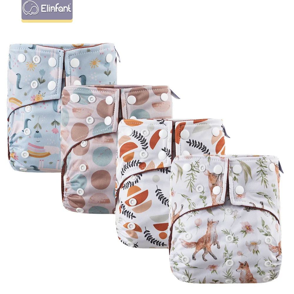 Elinfant New Arrival Print Fralda Ecologica Coffee Fleece Inner Waterproof Cloth Diaper