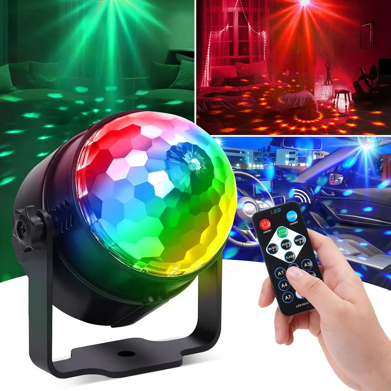 RGB LED Stage Disco Light Rotating DJ Ball Strobe Remote Sound Control Magic Dance Car Christmas Gift Party Club Laser Show Lamp