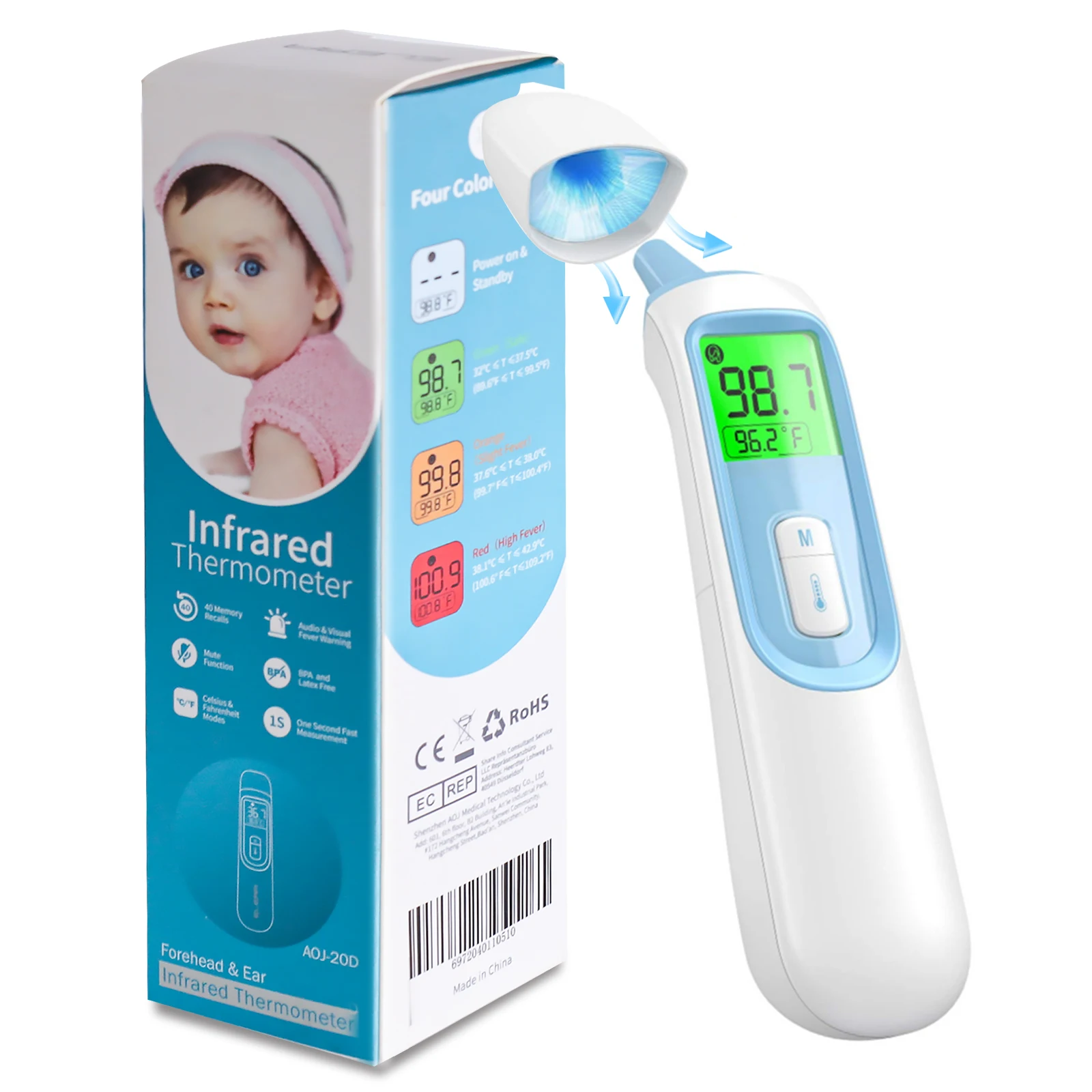 ELERA Digital Ear Thermometer Forehead Non-Contact Baby Body Termometro Infrared LCD Adult Fever IR Household Health Monitors