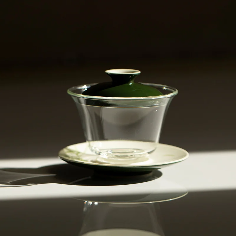 Hand-Painted Bamboo Three-Talent Glass Bowl Kung Fu Set Household Green Tea Brewing Gaiwan