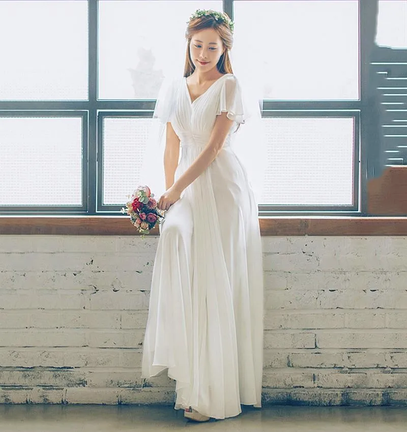 Chiffon Ready-Made Light Wedding Dress Travel Photography Forest Style Double Shoulder V Neck Long Dress Bride Wedding Going Out 202 4 New Style