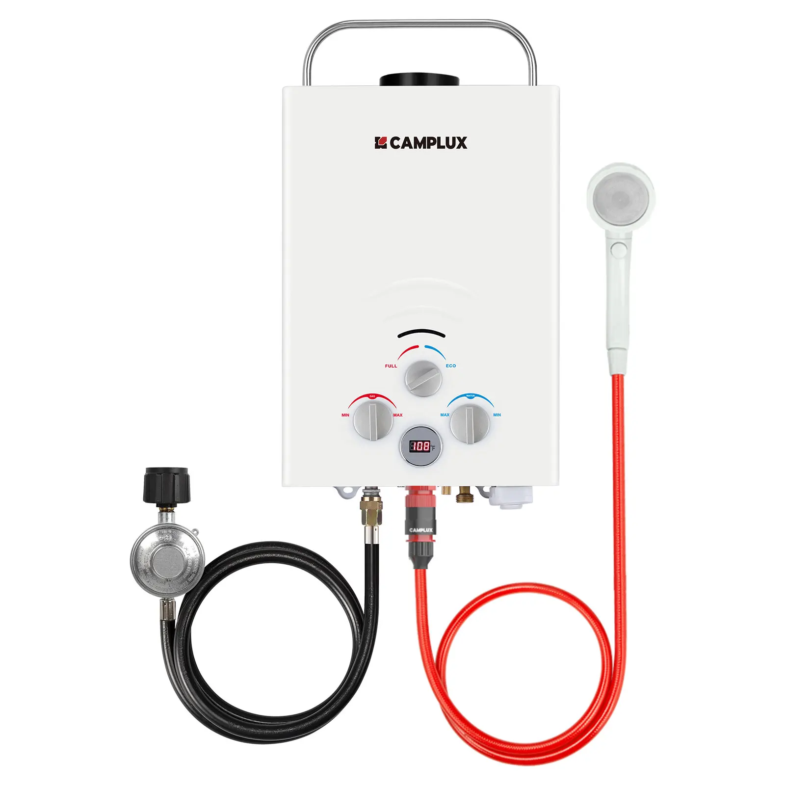 CAMPLUX Tragbarer Warmwasserbereiter, 1,58 GPM Durchlauferhitzer Propan, 41.000 BTU Outdoor-Warmwasserbereiter für Camping, BW158, Weiß