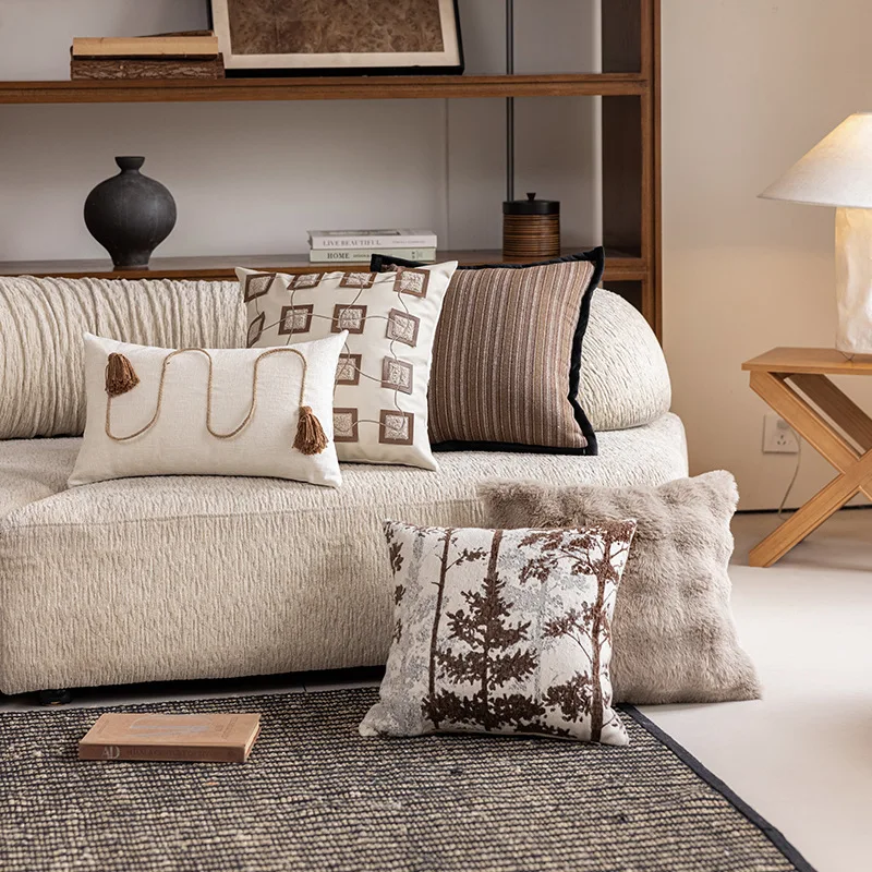 30x50/45X45CM Simple Brown Throw Pillow Cover Jacquard Stamping Waist Cushion Cover Decor Home Decorative Pillowcase