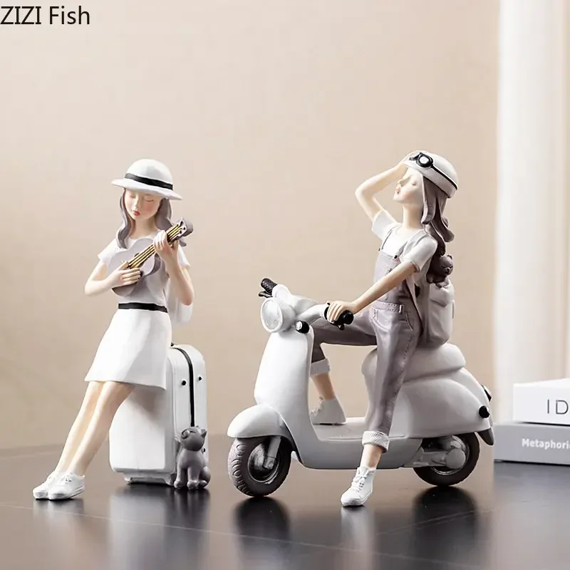 Modern Girl Character Resins Statue Desktop Decor Ornaments Cute Girl Painted Sculpture Figures Figurines Home Decoration view 2