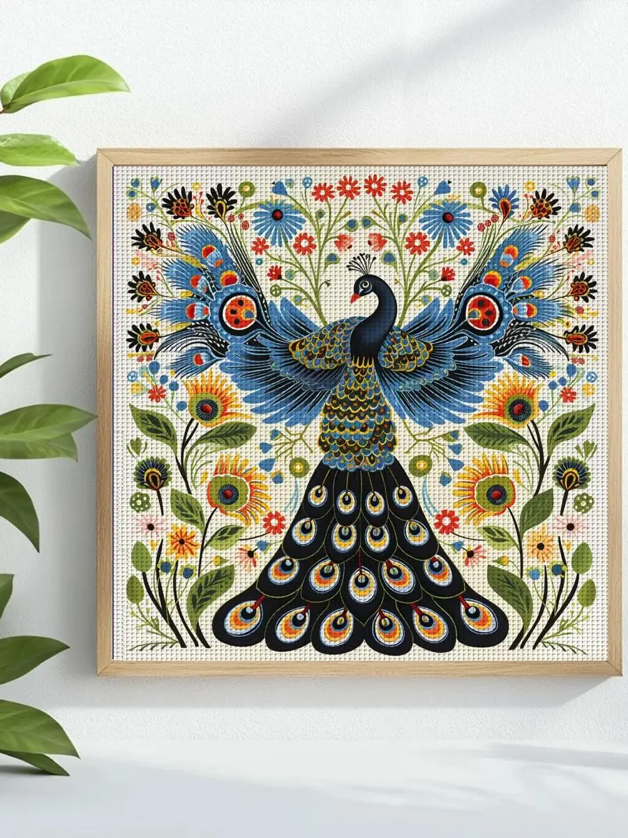 1 Stück 40X40CM/15,74 Zoll Pfauen-Motiv Kreuzstich-Set DIY-Set 11CT/14CT DIY Stickerei-Set DIY Kreuzstich-Set joy sunday – Detail 1