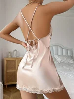 Sexy Nightdress Women's Nightgown V-neck Night Dress Sleeveless Lace Soft and Comfortable Loungewear Sleepwear Base Skirt - Image 3