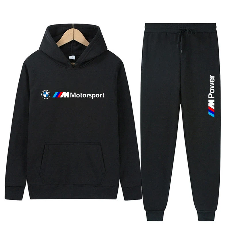 BMW Brand Logo Printed Men's set Casual Loose Hoodies Streetwear Male Fashion Autumn Winter Outwear+Pants 2 Piece Sets Clothing