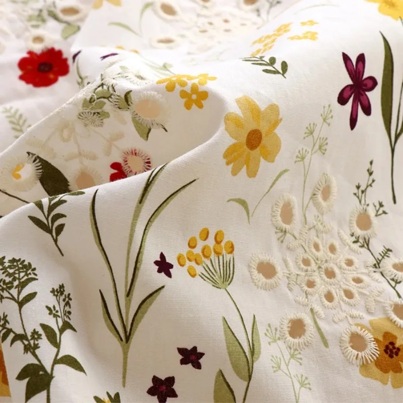 High Quality Pure Cotton Printing Hollow Embroidery Fabric For Dress Shirt Clothing Home Decoration Handmade Diy Material