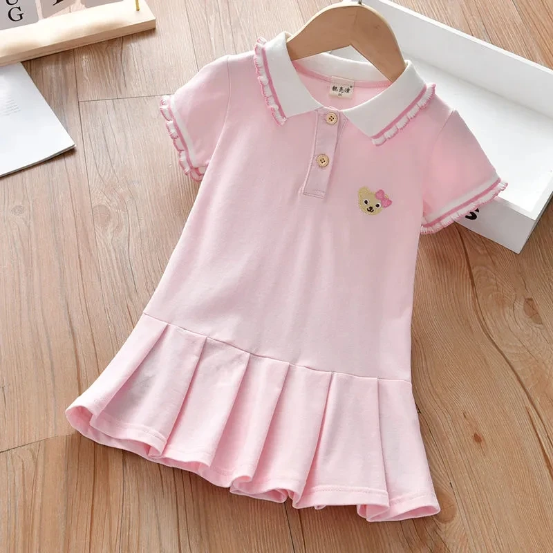 Vestido de verano para niñas pequeñas, Falda plisada deportiva, vestido de princesa, Polo, solapa, 2, 4 y 6 años