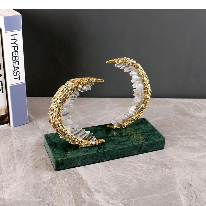 Golden Wheat Ear Artwork Ornaments Desk Decoration Green Marble Base Sculpture Modern Crafts Room Aesthetics Decor