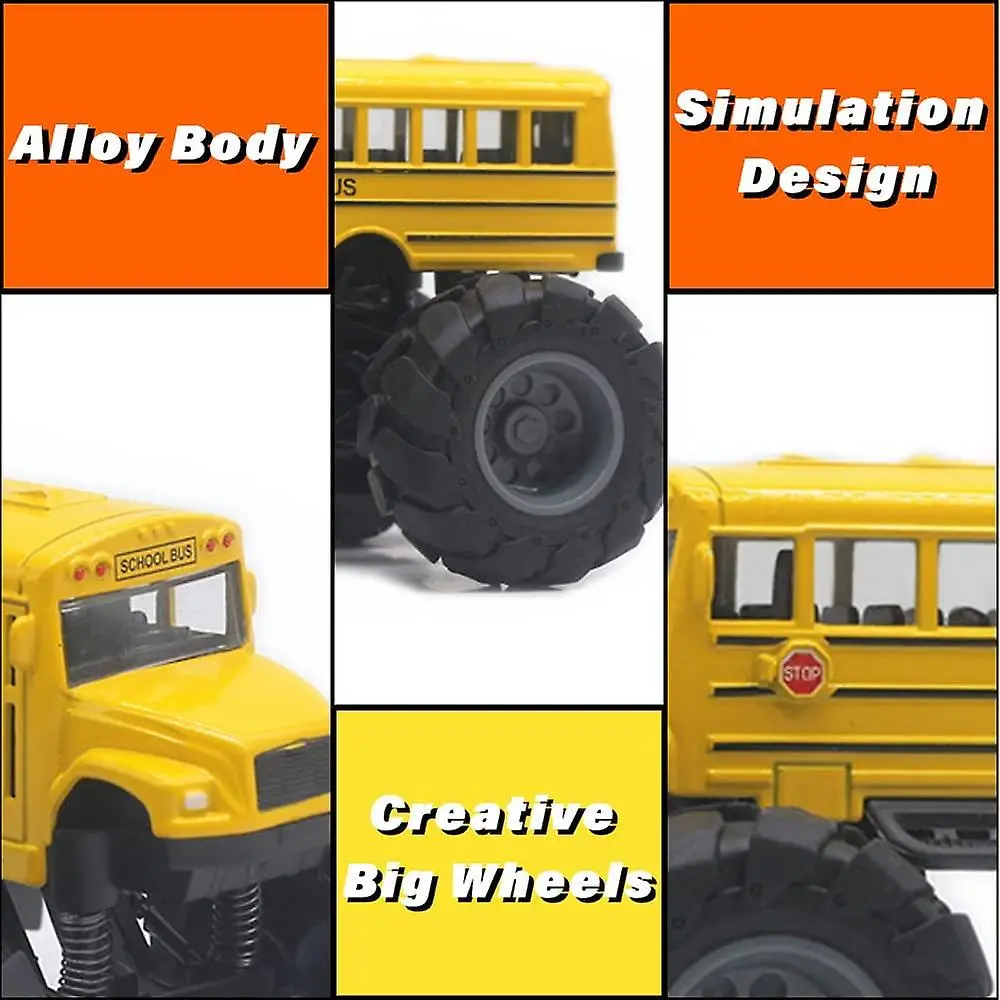 Monster School Bus Die Cast Metal Model Pullback Action Toy Monster Truck Alloy Big Wheels Play Vehicle Car Gifts for Boys Girls