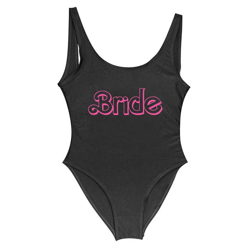 2022 New TEAM BRIDE Pink Letter Print One Piece Swimsuit Women Swimwear Sexy Wedding Bachelor(Free Bride Tattoo Stickers Gifts)