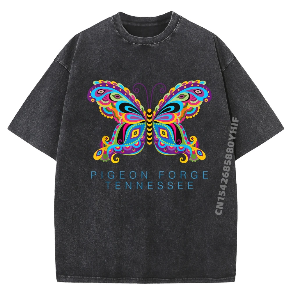 

Pigeon Forge Tennessee Souvenir Butterfly Designer T Shirt Men's Printed T-Shirts Fashion Washed Clothes