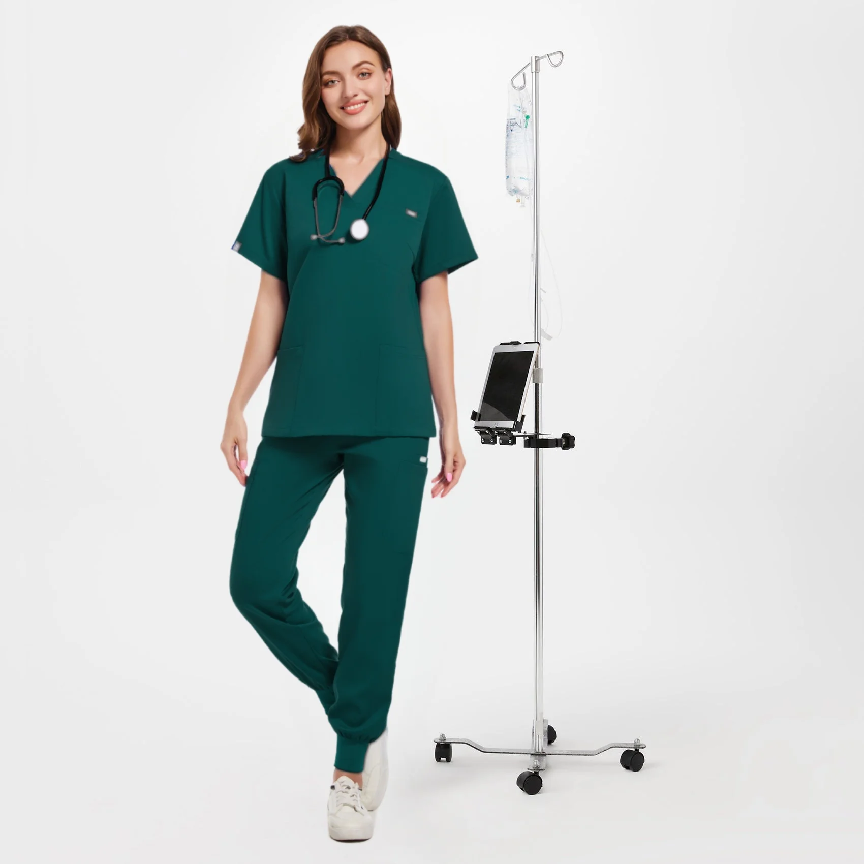 Set di scrub di alta qualità per donna uniforme da infermiera tuta da jogging Stretch Top e pantaloni con Multi tasca per abbigliamento da lavoro estetista infermiera