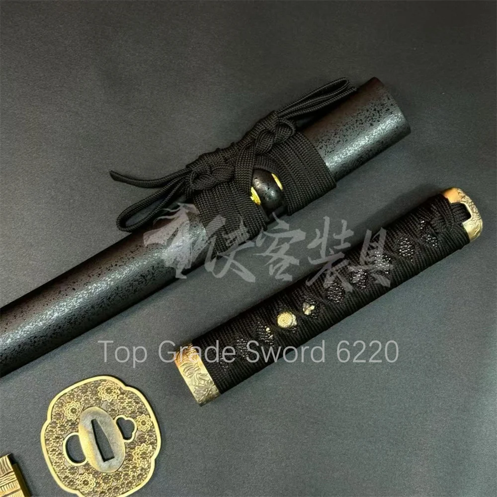 A Set Excellent Tsuka Handle Brass Tsuba Handguard Habaki Seppa Hardwood Sheath For Real Samurai Katana Wakizashi Sword Parts