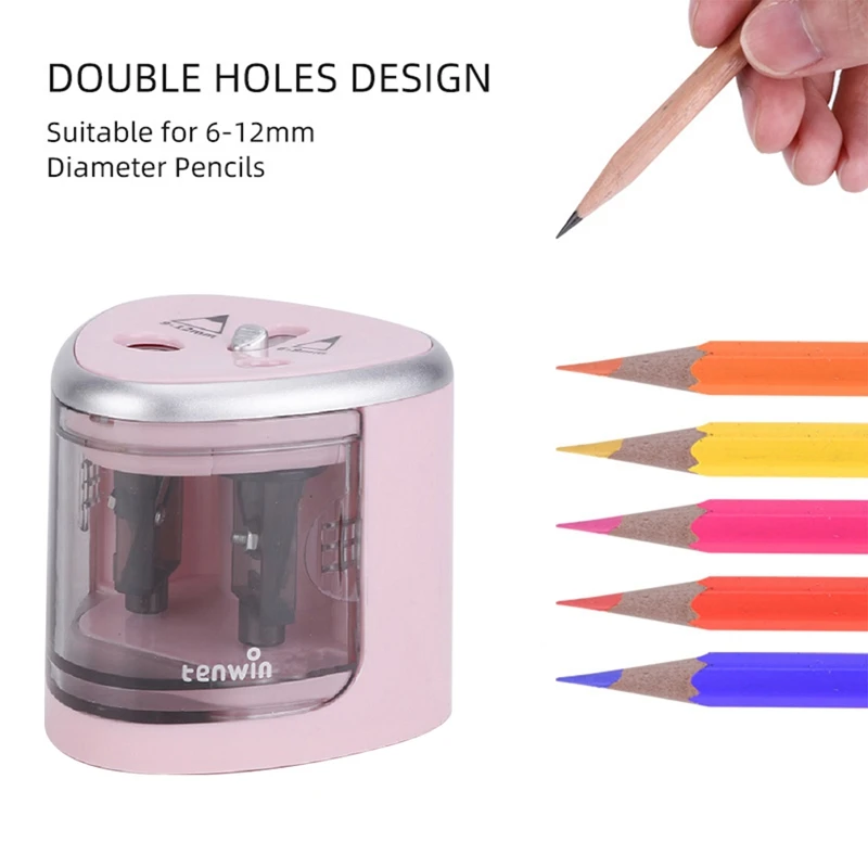 Electric Pencil Sharpener Portable Double Hole For Student Classroom Home Office For Short Pencils