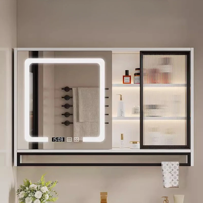 Luxury Bathroom Cabinets Simple Home Furniture Extraction Hole Defogging Bathroom Cabinets Smart Light Locker Miroir De Salle