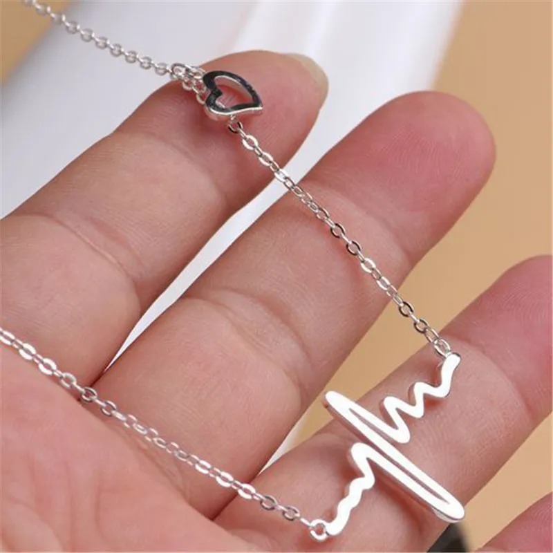 Wave Heart Necklace ECG Heartbeat Gold Color Pendant Charm Lightning Necklace For Women Vintage Jewelry Accessories Lover Gift