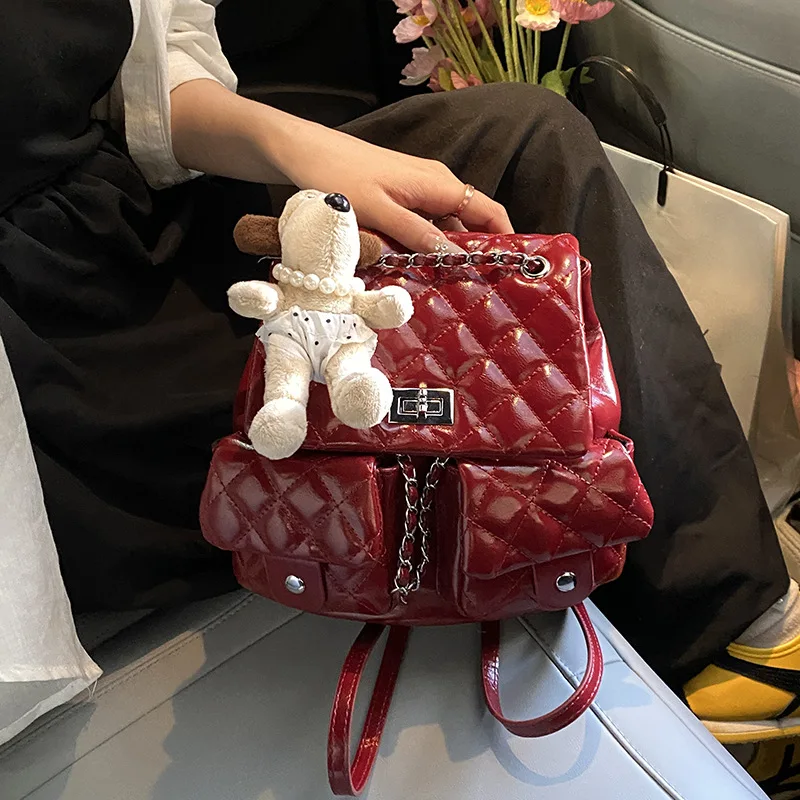 

2025 Quilted Chain Backpack, Lightweight Mini Rucksack with Dual Pockets, Adjustable Commuter Purse for Women