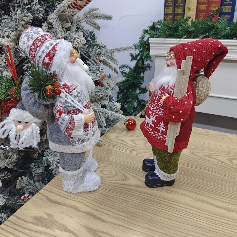 Standing Santa Claus Fabric Doll Jacquard Sweater Design For Living Room Window Christmas Holiday Decoration