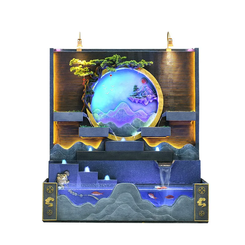 Large rockery fountain, garden fish pond alpine waterfall, villa hotel outdoor landscaping