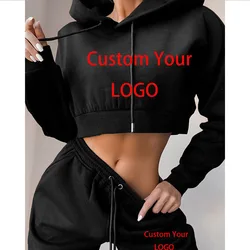 Custom Your Logo Tracksuit Women Autumn Hoodies Pants Two Piece Set Sweatshirt Crop Top and Pants Sport Jogger Female Outfits