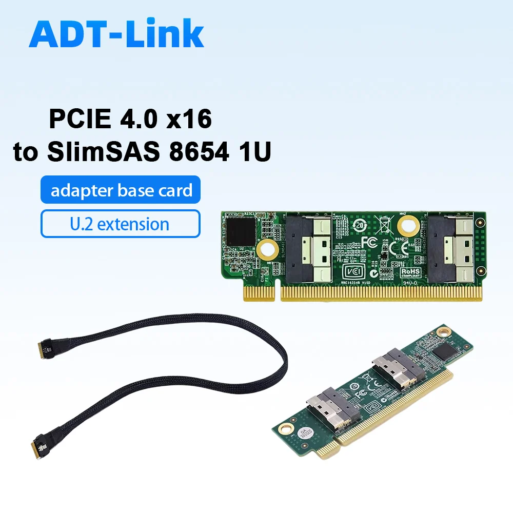 

PCIe 4.0 X16 To SlimSAS 8654 1U Adapter Base Card SFF-8654 Cable for Discrete Graphics Card U.2 Extension Adapter Expansion