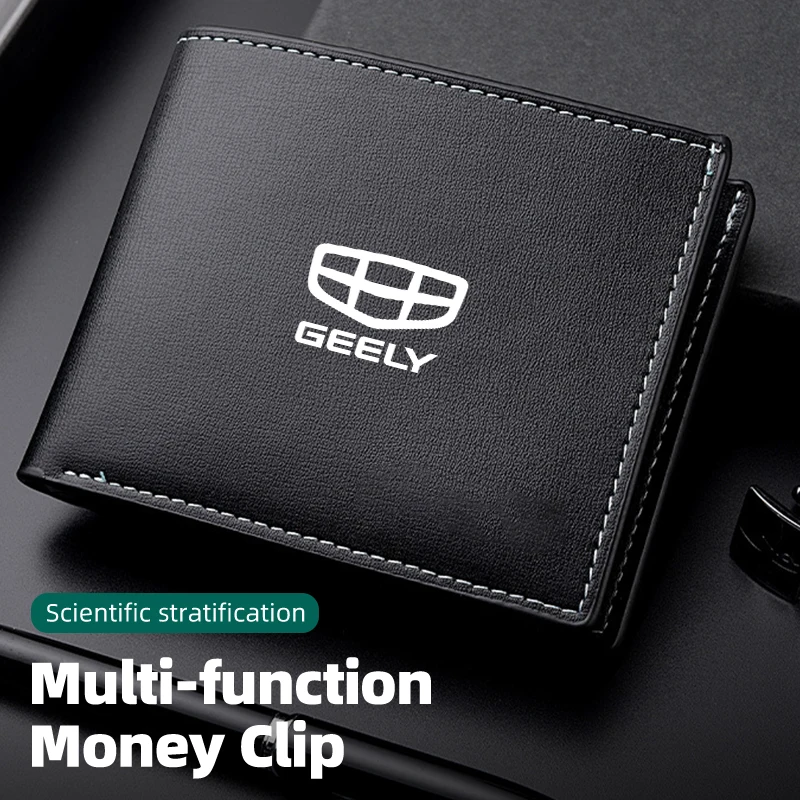 2024 New Car Logo Wallet Leather Simple Card Holder For Geely Emgrand X7 EC7 Atlas Boyue GC6 Parts EC8 Atlas CK2 CK3 GT GC9 LC