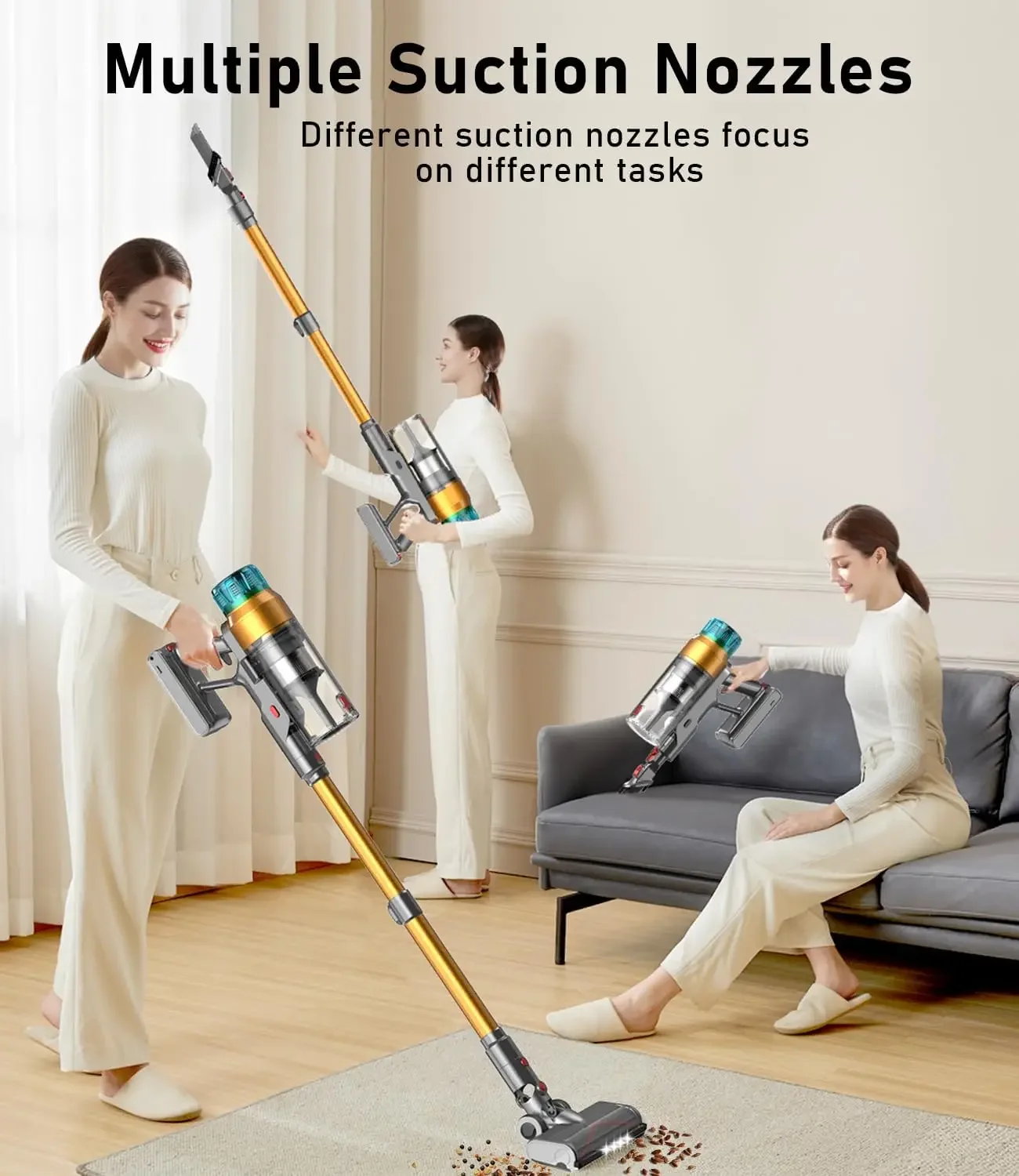 Vacuum Cleaner,500W Stick Vacuum,Up to 55Mins, Vacuum Cleaners for Home Rechargeable Wall Mount OLED Color Screen Anti-tangled V