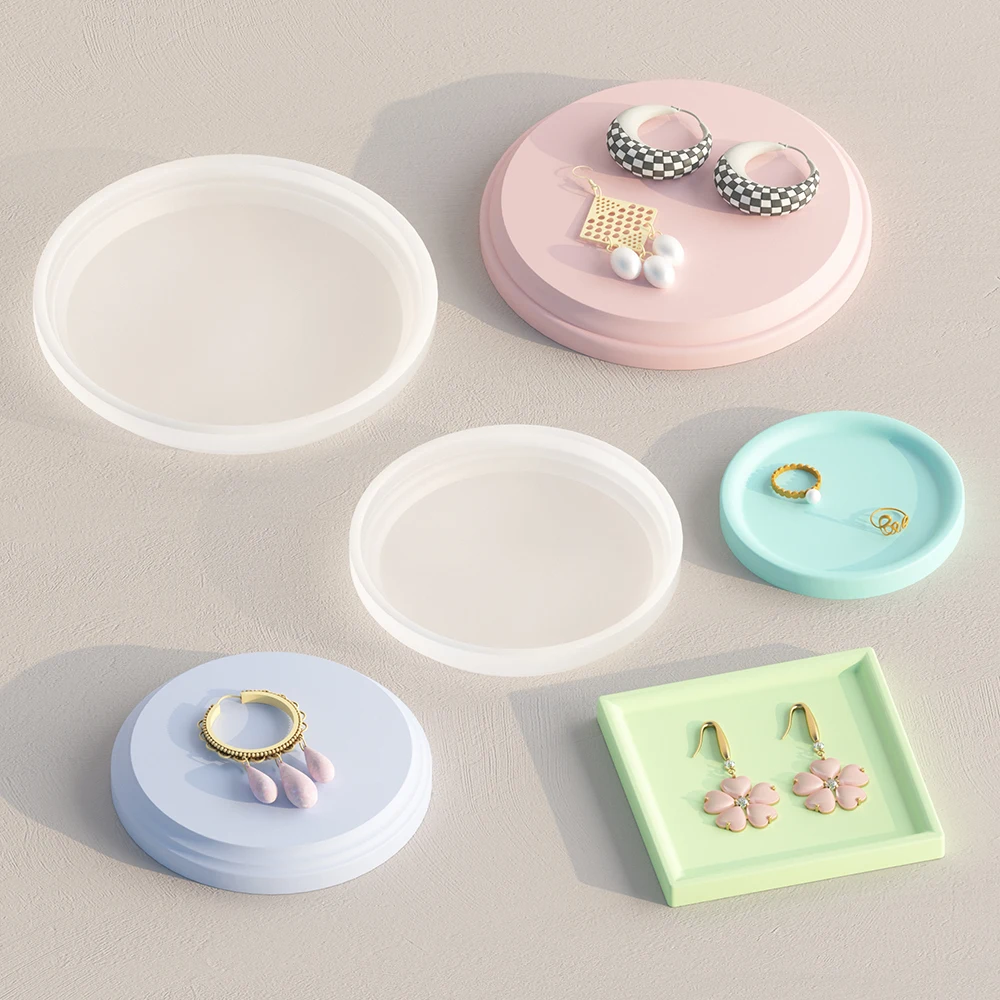 SZ085 Round Jewelry Display Tray Silicone Mold DIY Plate Coaster Candle Base Plaster Cement Decorative Resin Molds