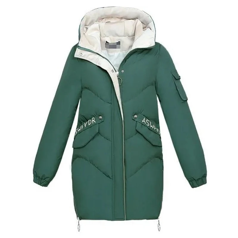 

2021 Women Winter Jacket Hooded Warm Coat Plus Size Green Cotton Padded Jacket Female Long Parka Women Wadded Jaqueta Feminina