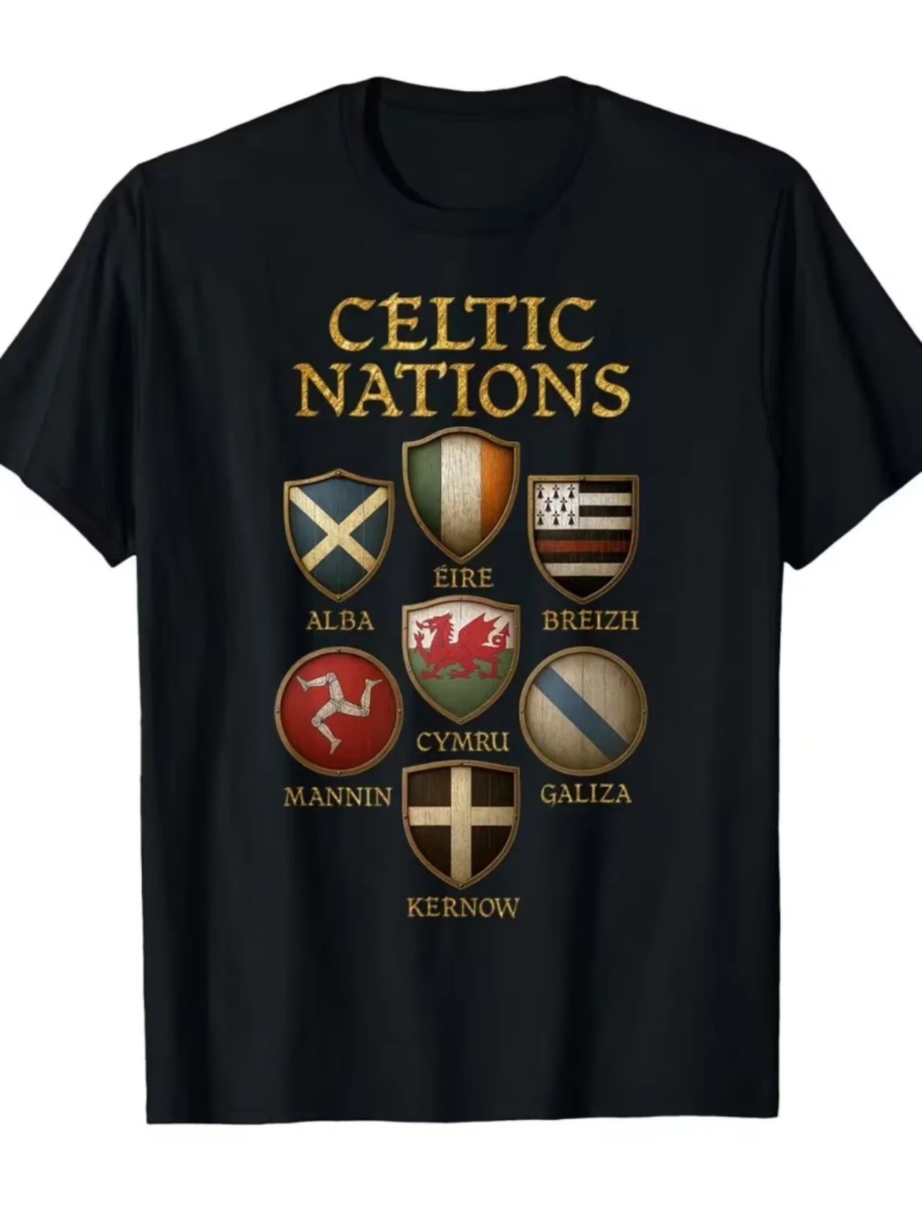 Celtic Shield Flag Mythological Traditional Design T-Shirt Men's Women Tops Tees Casual Loose Short Sleeve Vintage Retro O-Neck