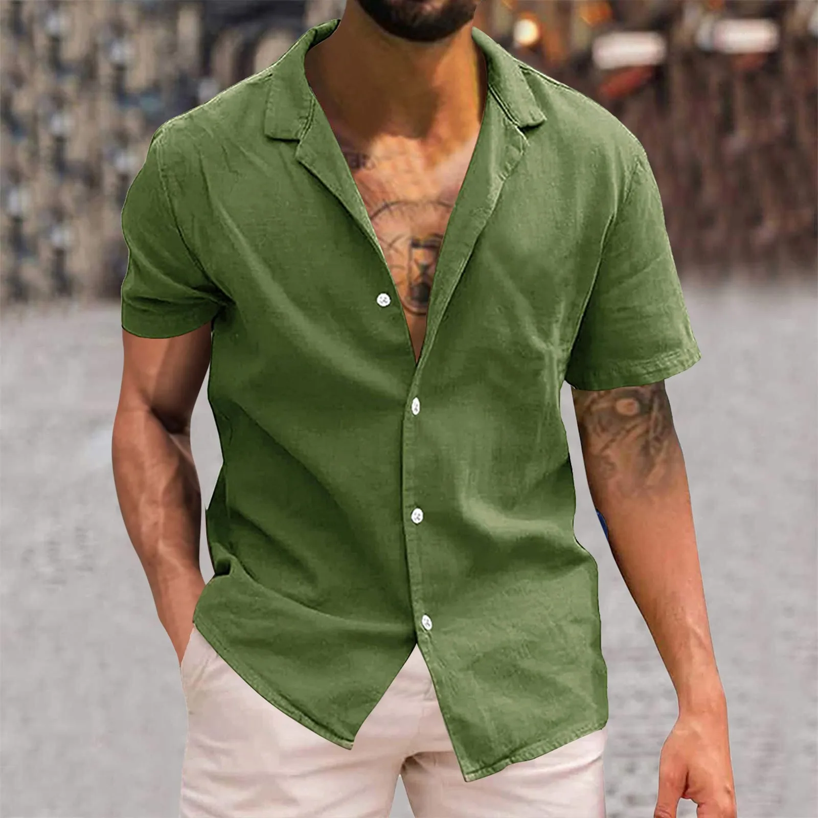 Black Beach Style Hawaii Shirt Tops Short Sleeve Turn-Down Collar Cotton Linen Button Blouse Work Travel Style Male Loose Shirt
