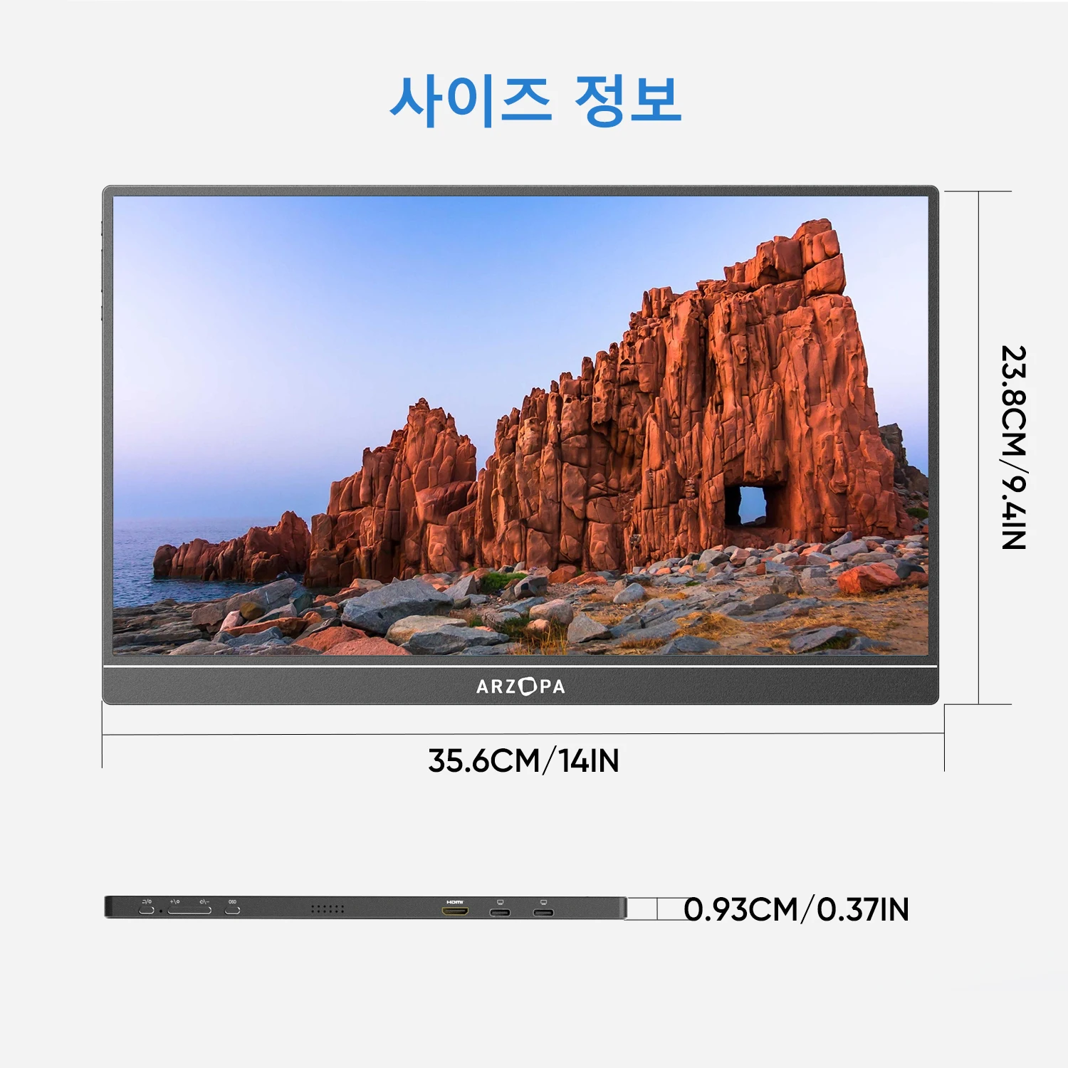 ARZOPA 16인치 휴대용 모니터, QHD 2560*1660, 16:10 HDR IPS 스크린, 메탈 바디, 타입-C 미니 HDMI 포트, MAC/노트북/PC/Xbox/PS/Switch용 보조 스크린, Z1RC