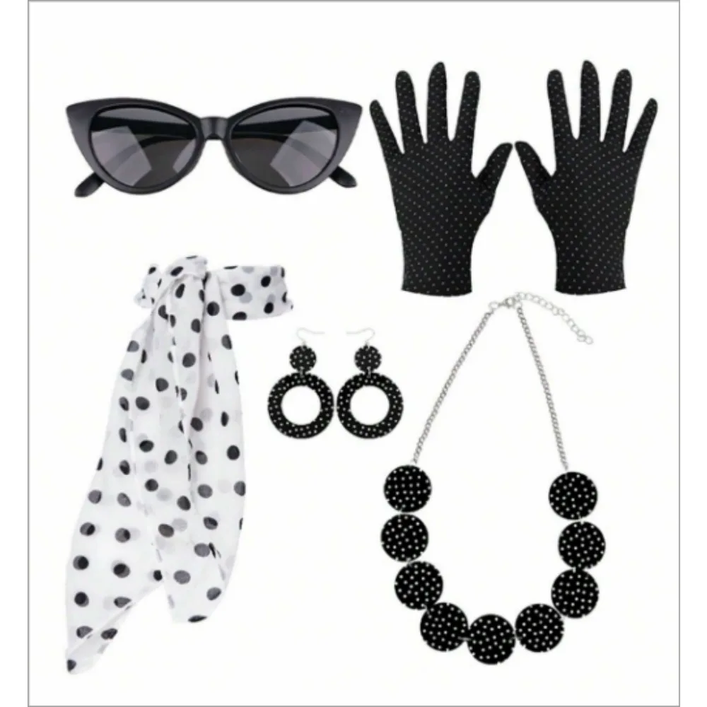 PESENAR "إكسسوارات الأزياء القديمة في الخمسينيات: منقطة، أنماط حمراء وسوداء، مثالية للحفلات ذات الطابع العتيق."